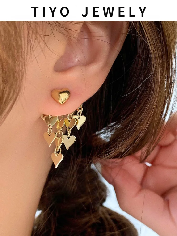 

TIYO Fashion Jewelry Heart Earrings Popular Design Sweet Temperament Golden Plating Love Tassel Earrings For Women Party Gifts