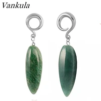 vankula 2pcs 316l stainless steel ear plug tunnels dark green body piercing ear gauges expander natural stone ear weights