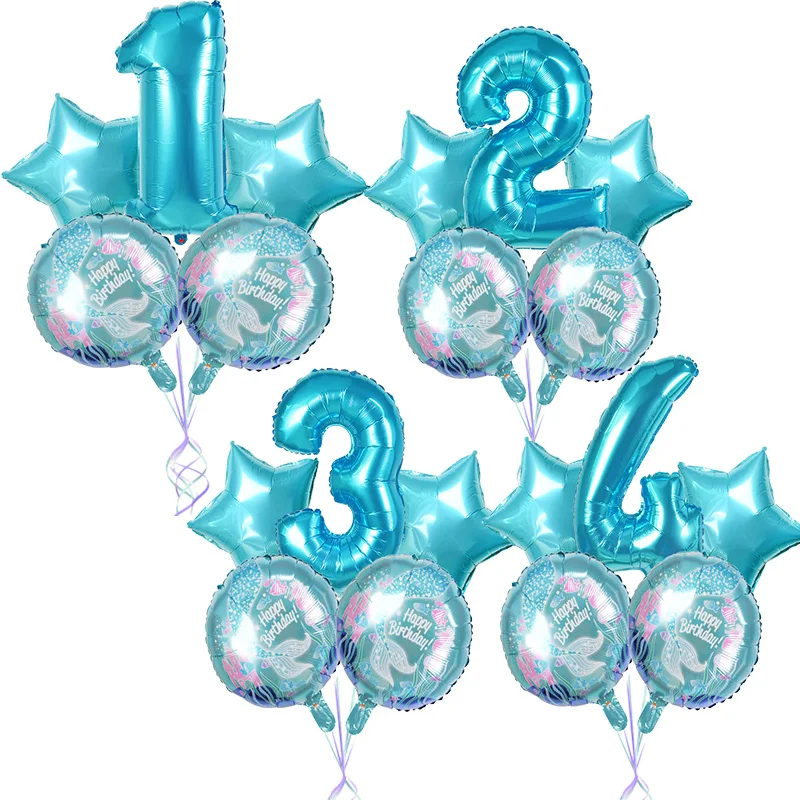 1 Набор синих воздушных шаров с номерами русалки для темативечерние НКИ