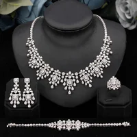 High Quality Full Jewelry AAA CZ Zirconia Luxury Earring Necklace for Dubai Nigeria Women Bridal Weddings Engagement 4PCS Set