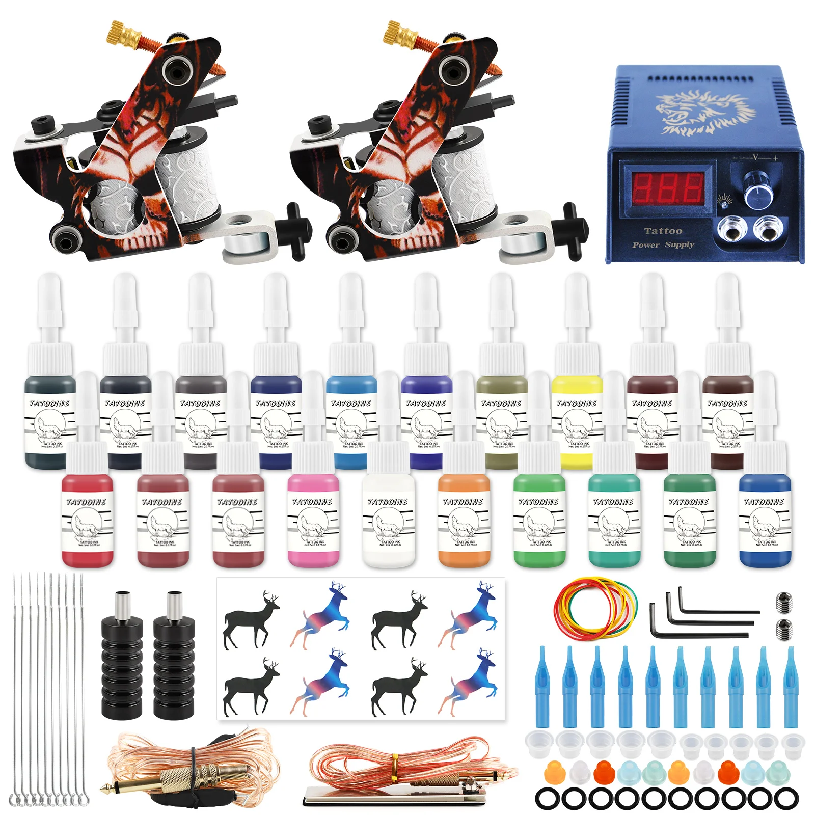 

COSCELIA Tattoo Kit 2 Tattoo Machines Gun 20pc Ink Power Supply Tattoo Grips Body Art Tools Complete Tattoo Set Tools