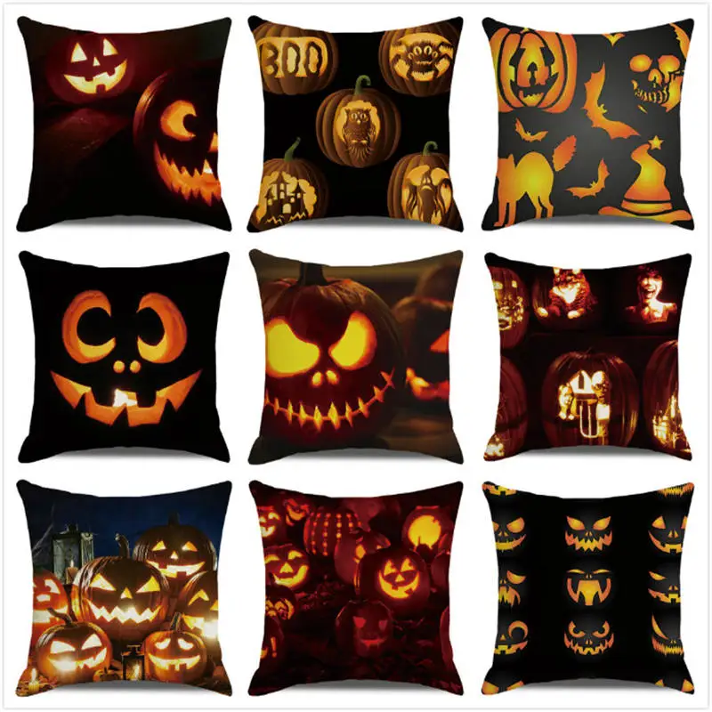 

45cm*45cm happy Halloween pumpkins light Linen/Cotton Throw Pillow Covers Cushion Cover home Decor Pillowcase