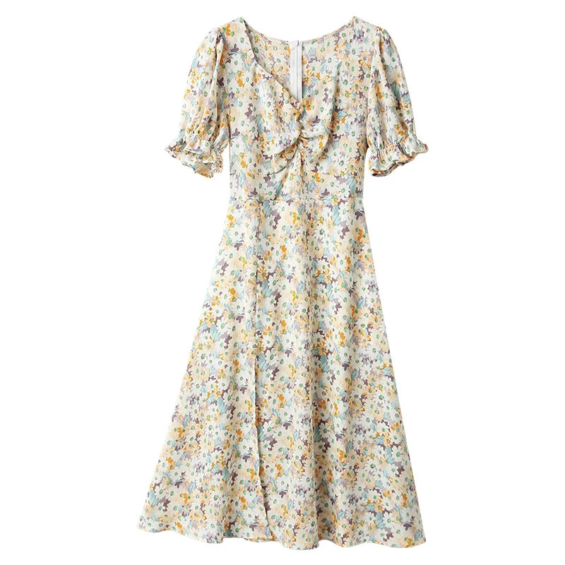 

2021 new summer dress gentle wind fairy bubble sleeve French first love Chiffon Floral Dress Lady summer dress