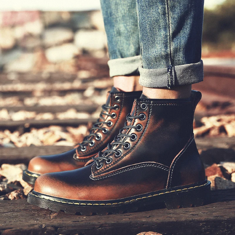 Ботинки мужские высокие винтажные мотоциклетные ботинки стиль милитари