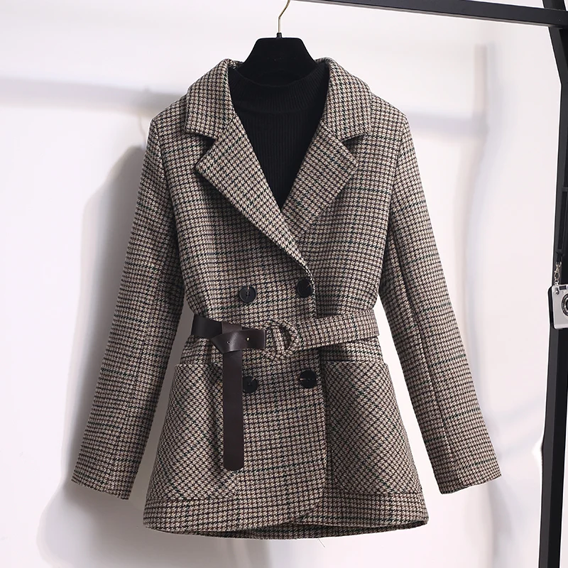 

Woolen suit winter new Korean version of the imperial sister Western style houndstooth short fashion coat