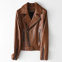 Genuine Leather Jacket Women Spring Short Motorcycle Biker Jackets Ladies Natural Sheepskin Coats for Women Chaqueta Mujer