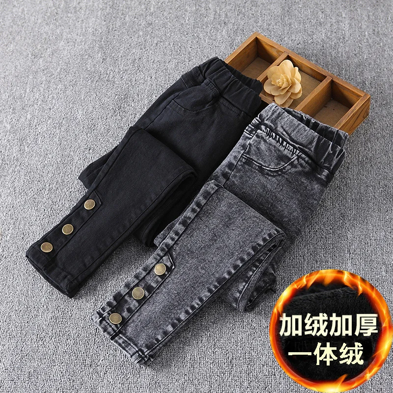 

Winter Girls Jeans Trousers 4-13Yrs Kids Thicken Fleece Denim Pants Fashion Children Warm Velvet Skinny Jeans For Girls Wear
