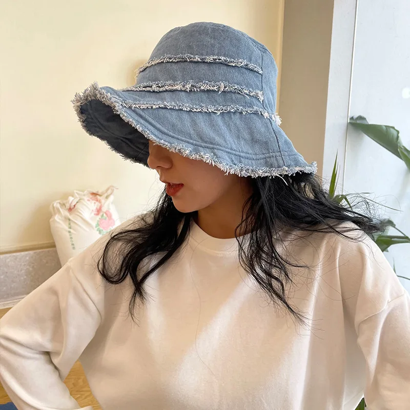 

Wased Denim Bucket Hats For Women Designer Fall Winter Harajuku Panama Caps Fashion Fishing Hats Bonnet Bob Large Bucket Hat