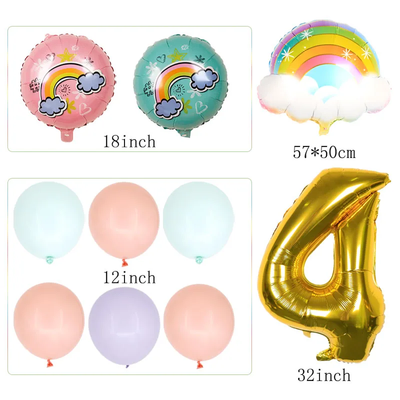 1 компл. Радужные облака 32 дюйма фольга с золотыми цифрами воздушные шары для