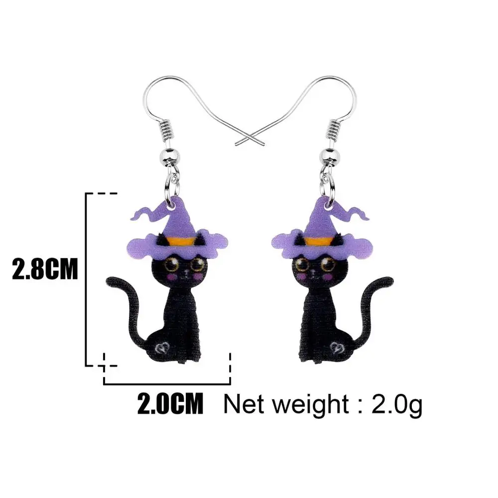 WEVENI акриловые серьги в виде черной кошки на Хэллоуин с шляпой и котенком висячие