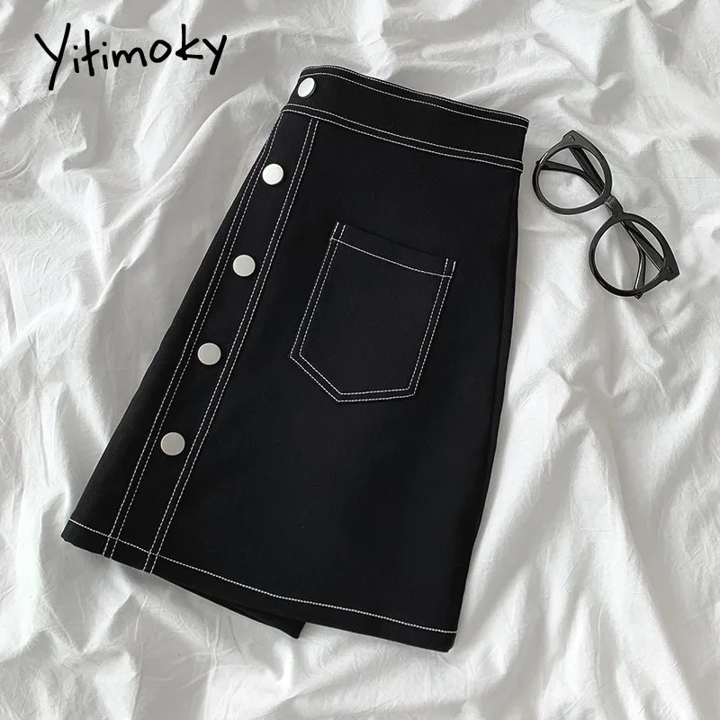 Женская винтажная мини-юбка Yitimoky черная трапециевидная юбка в Корейском стиле с
