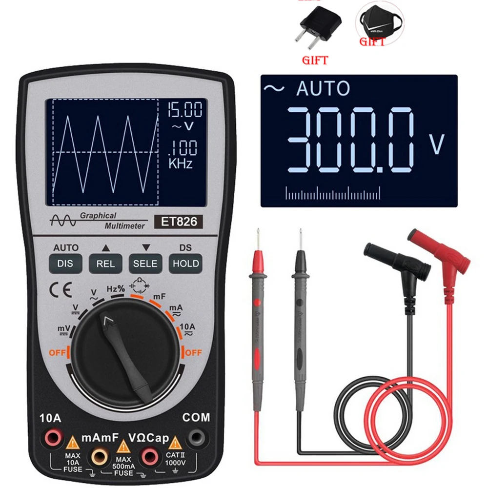 

2 In 1 ET826 Digital Multimeter Digital Storage Scopemeter with Analog Bar Graph HD AUTO Oscilloscope Tester Waveform Multimeter