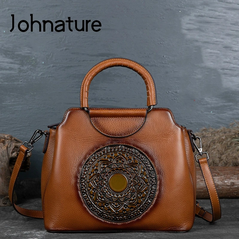 

Женская сумка через плечо Johnature, из натуральной кожи, с тиснением, в стиле ретро, для отдыха, 2021