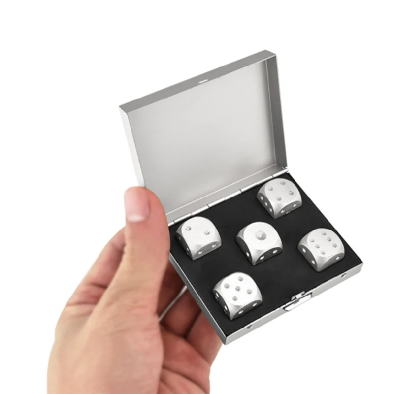 

Ices Aluminium Alloy Dies Of Heavy Solid Playing Copper Tool Game Camping Poker Dice Set With Case Silver