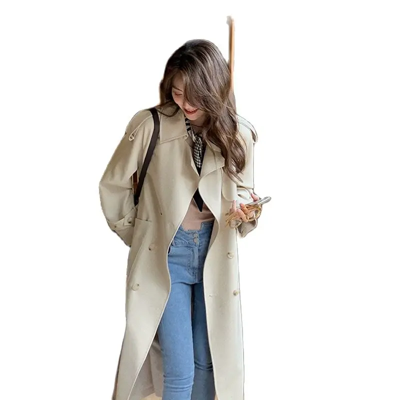 

Fashion Windbreaker Women's Spring Autumn Clothing 2021 New Mid-length Over-the-knee Temperament Tie Trench Coat D02