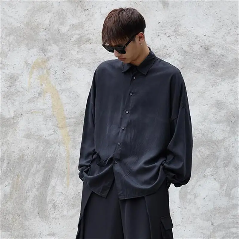 Men's Long Sleeve Shirt Spring And Autumn New Personality Ribbon Stitching Dark Hip Hop Trend Casual Loose Shirt