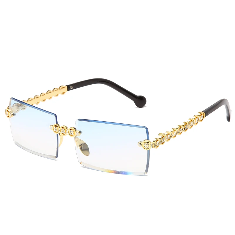 

Mode Randlose Diamant Sonnenbrille Marke Design Frauen Kleine Quadrat Metall sonnenbrille Luxus ShadesBrillen Gafas De Sol