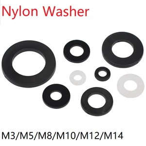 50pcs Nylon Washer M3 M5 M8 M10 M12 M14 Plastic Seals Spacer Plated Flat PA66 Insulation Plain Round O Ring Gasket White Black