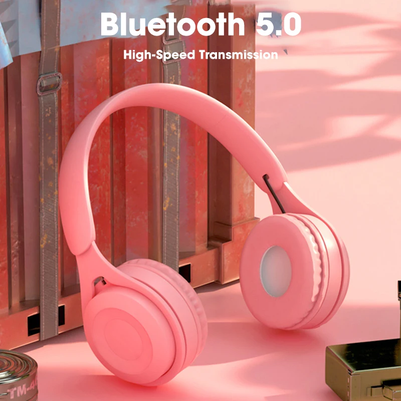 

Wireless Headphones Kids Game Bluetooth Hi-Fi Stereo Headset Audio Mp3 TF Card Noise Cancelling Earphones With Mic For Girl Gift