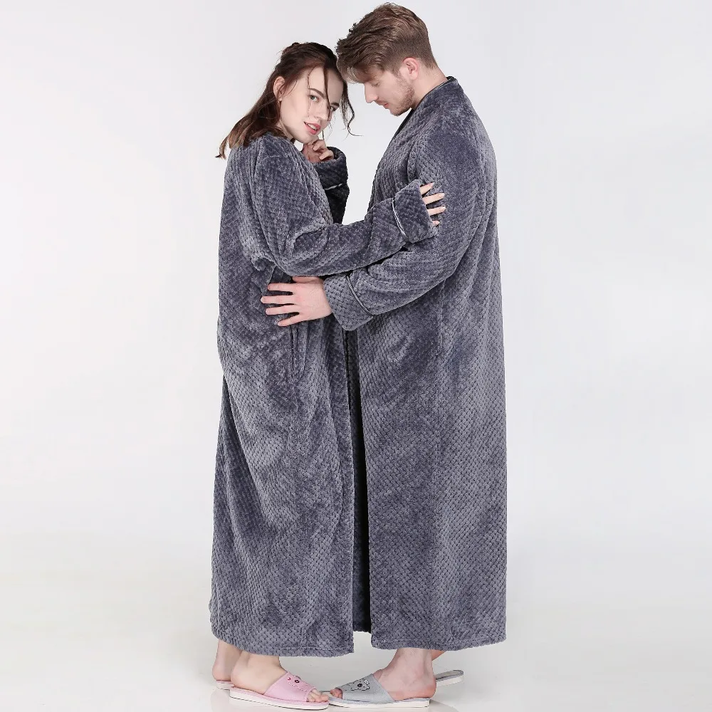 Men's Extra Long Thermal Flannel Bath Robe with Zipper - Plus Size, Thick and Warm Coral Fleece Bathrobe for Women and Men, Winter Robes for Men's Dressing Gown image 3