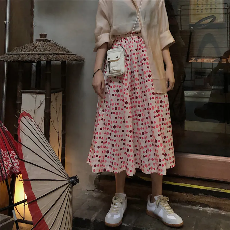 Длинные юбки-трапеции в горошек Alien Kitty летние тонкие универсальные юбки