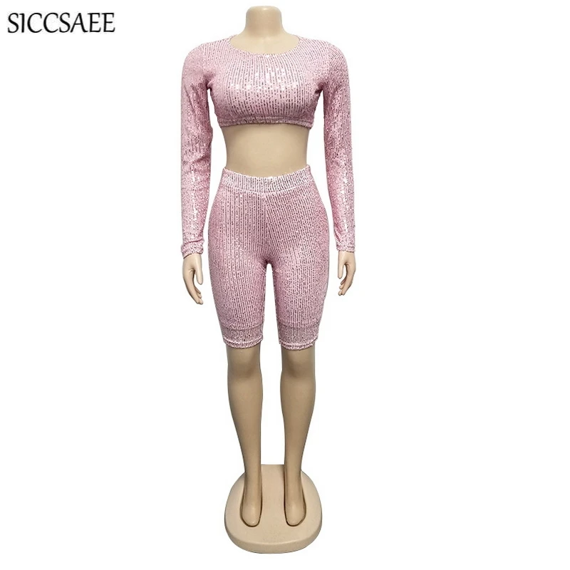 

Long Sleeve Crop Top Knee Length Pants Bodycon Bodysuit Glitter Playsuit Bandage Outfits Sparkly Sequins Luxury Sweat Suit Sexy