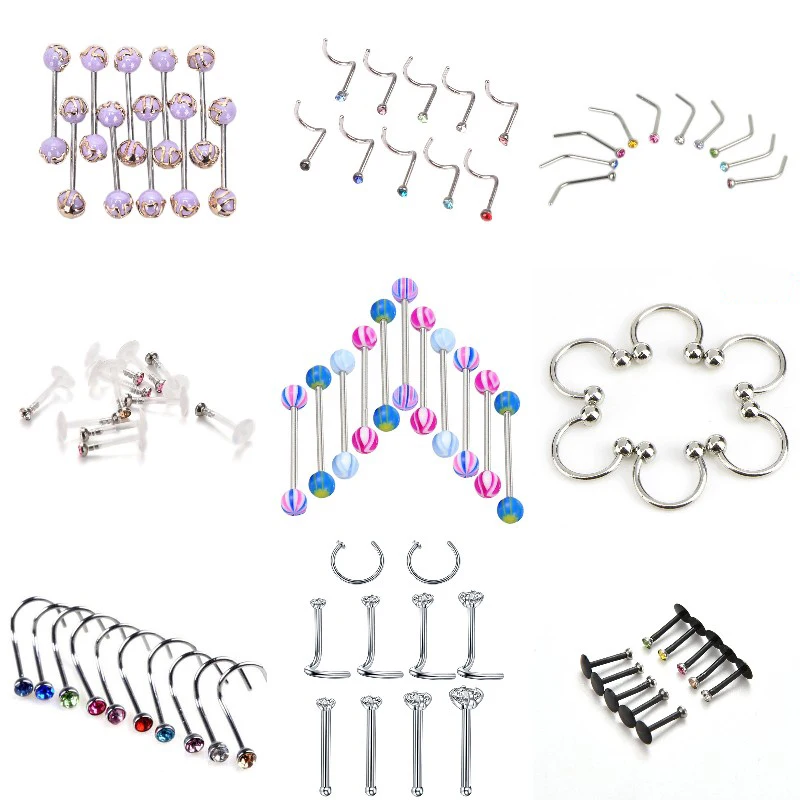 

10PCS Steel Ear Piercings Eyebrow Piercings Lip Labret Rings Earring Tragus Barbell Piercings Body Piercing Jewelry