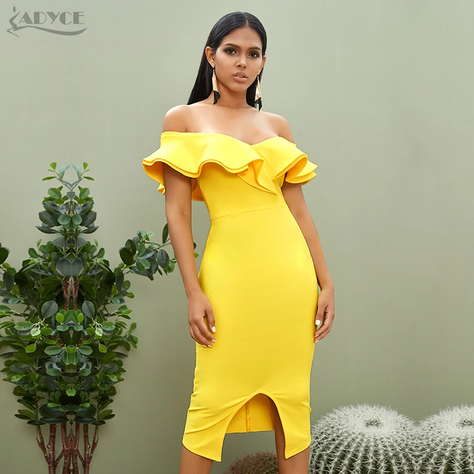 Adyce новое летнее Сексуальное Женское Бандажное платье с открытыми плечами Vestidos с оборками и вырезом лодочкой Клубное платье знаменитостей платье для вечеринок подиума