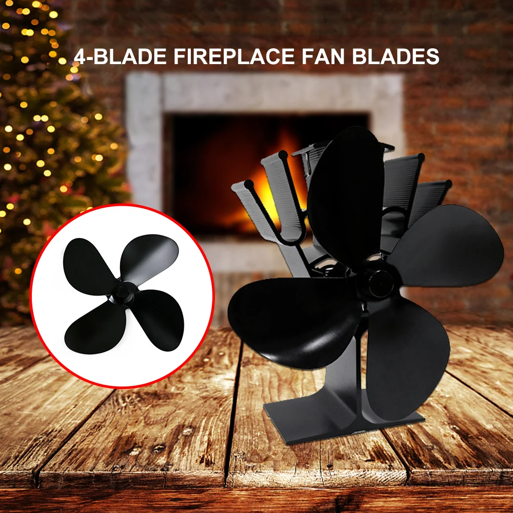 

Heat Powered Wood Stove Fan Blades Aluminium Fireplace Fan 4 Blades Fan Accessories Efficient Heat Distribution