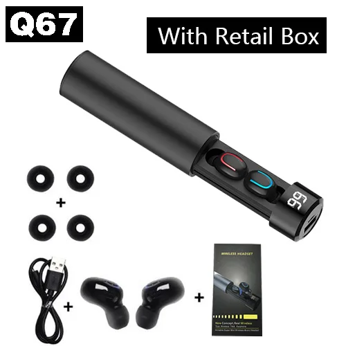Black U type Q67 Bluetooth наушники 5,0 беспроводные гарнитуры 3D стереосистемы мини с двойным микрофоном спортивные водонепроницаемые наушники с зарядным устройством 3500 мАч - Цвет: Black U type