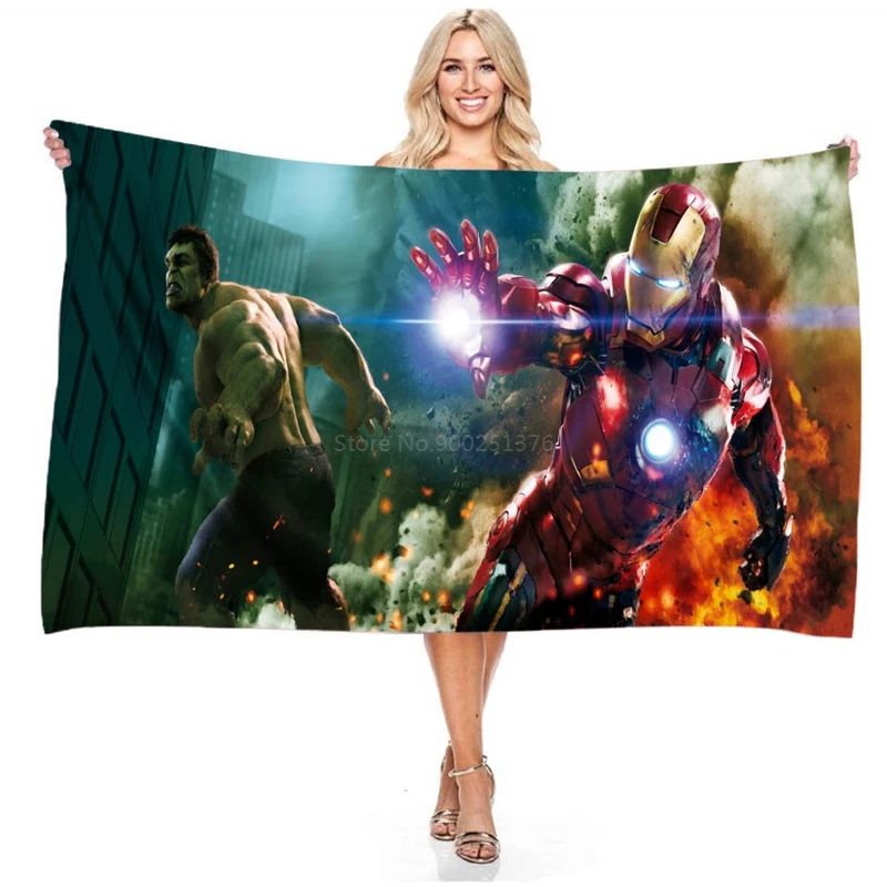 Пляжное полотенце Мстители Железный человек Халк с 3D принтом быстросохнущее