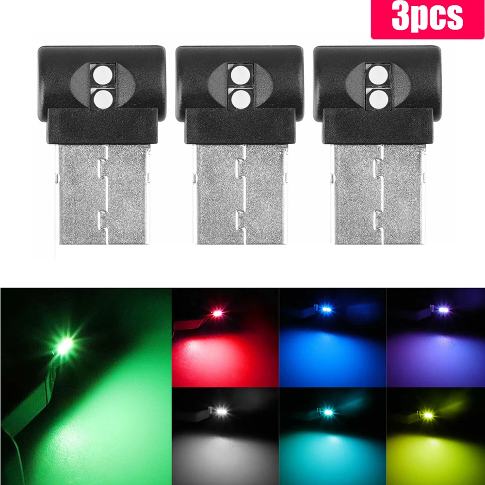 

3Pcs Mini USB Light LED Modeling Colorful Car Ambient Light Neon Interior Decorative Atmosphere Light For Car Home Accessories