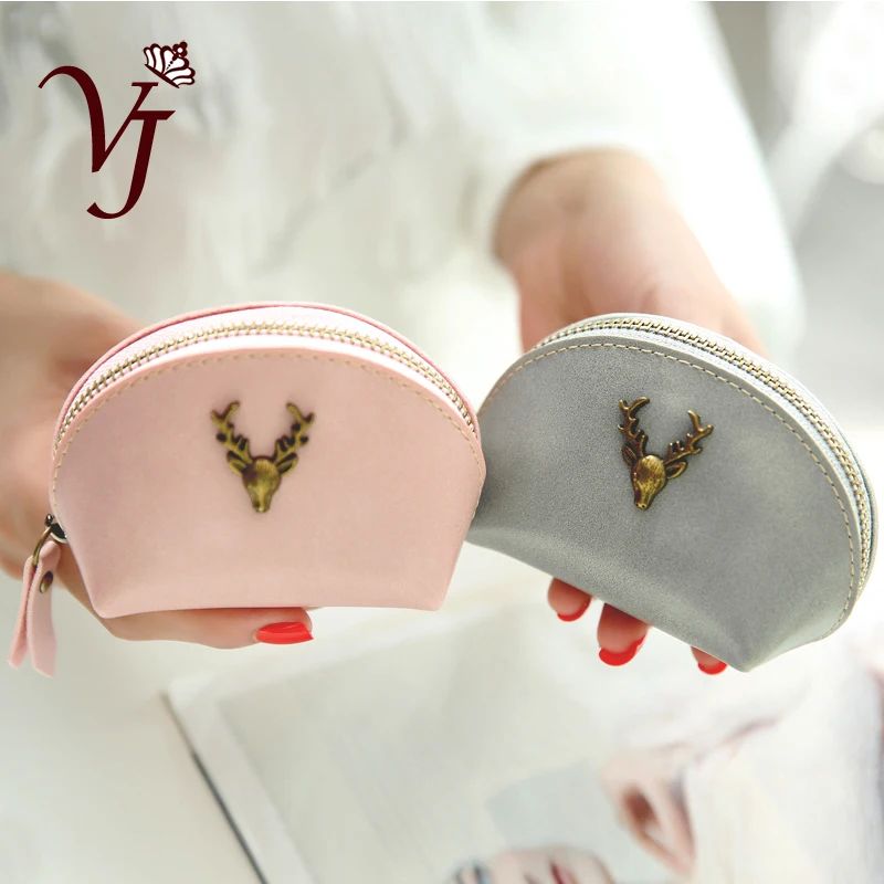 Симпатичный винтажный женский кожаный мини кошелек на молнии с металлическим