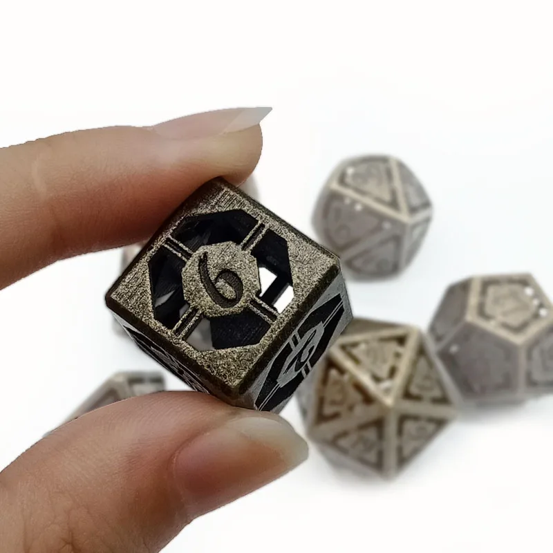 

Hollow zinc alloy metal multi-faced dice set D4 D6 D8 D10 D12 D20 suitable for DND role playing RPG MTG board game