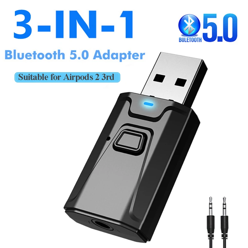 Приемник-передатчик Bluetooth 5 0 с микрофоном Hands-free разъем AUX 3 мм USB-ключ аудио
