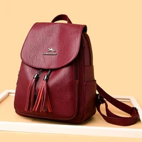 double tassels women leather backpacks high quality female backpack casual daily bag ladies bagpack travel school back pack