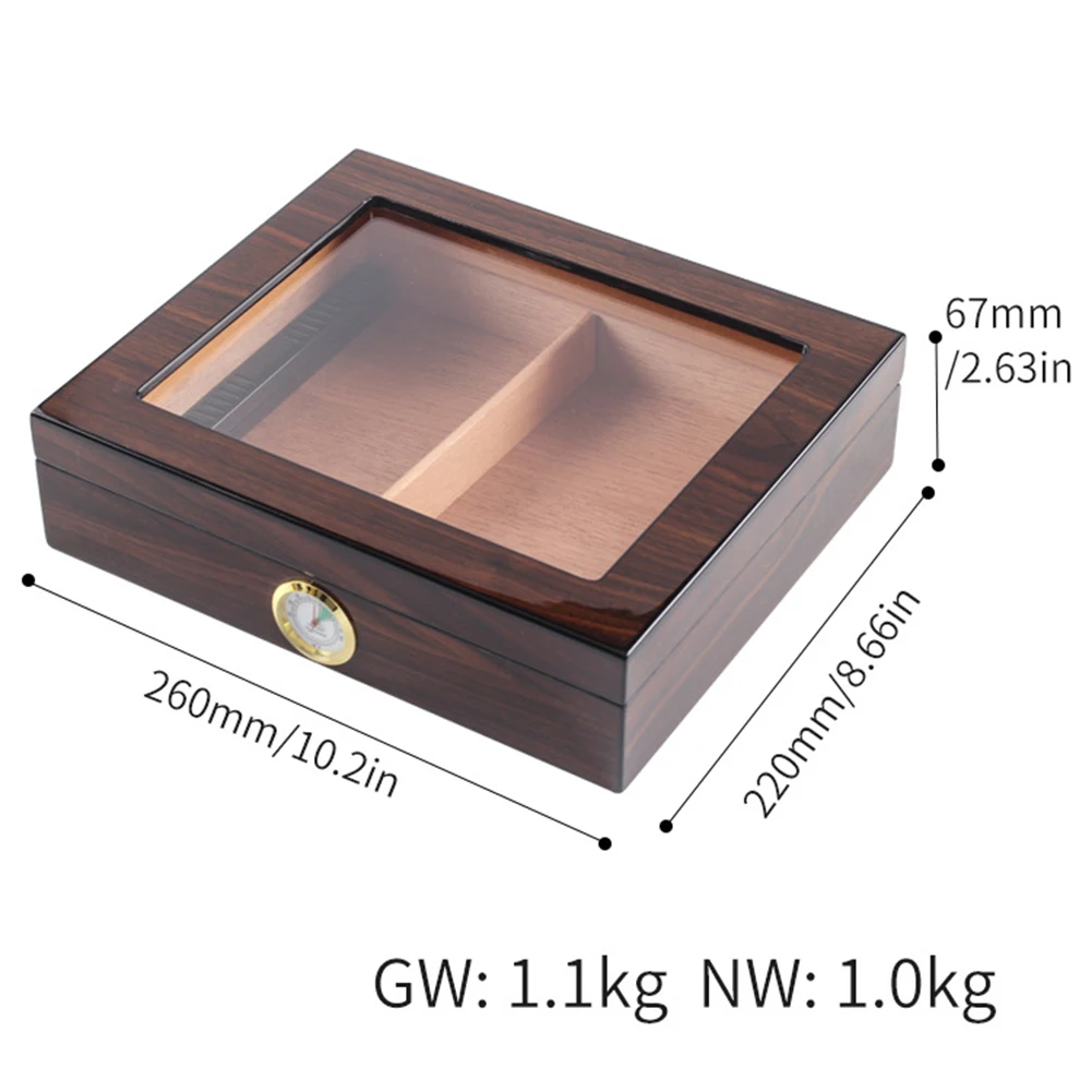 

Portable Transparent Window Spain Cedar Cigar Case Wood Travel Cigar Humidor Set with Humidifier Hygrometer Brown Storage Box