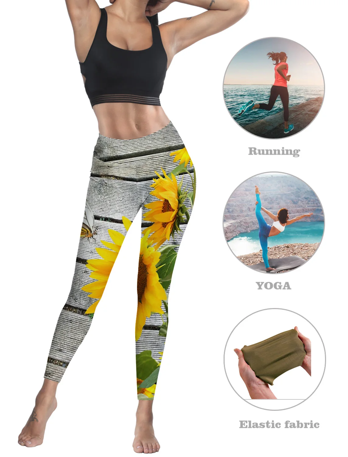 Повседневные женские леггинсы в деревенском стиле с подсолнухами штаны для