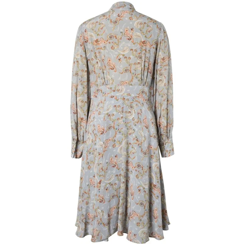 

Spring Mulberry Silk Waist Long-sleeved Floral Women Dress