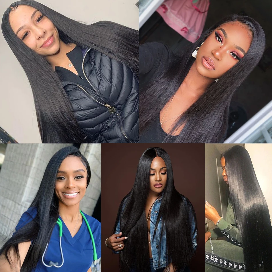 Прямые пучки с закрытием бразильские волос человеческих наращивание