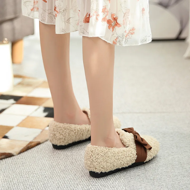 

New Bow Lamb Edamame and Beanie Shoes Lazy Women's Shoes