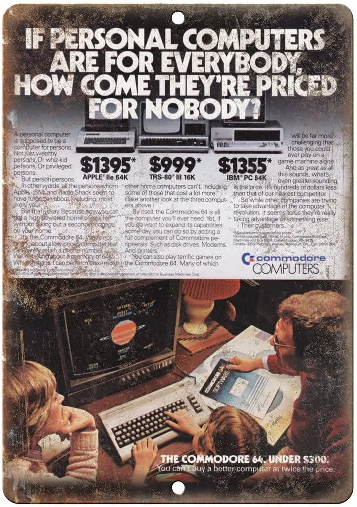 

Commodore 64 Home Personal Computer Ad 12" x 9" Retro Look Metal Sign D80