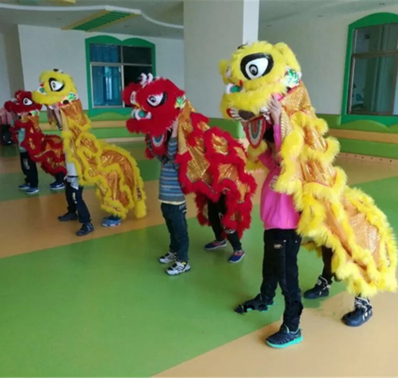 Реклама Pur чистая шерсть Южная льва для двух детей Лев танец талисман одежда