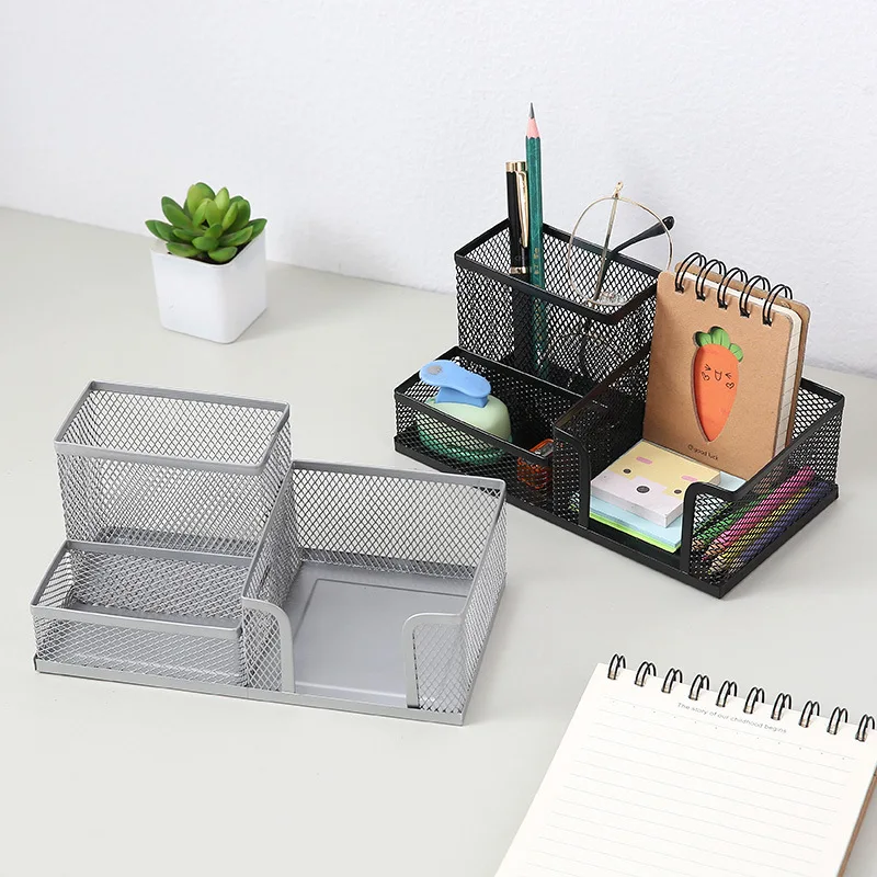 

3 IN 1 Multifunctional Storage Box Pen Holder Multi-Purpose Stainless Steel Three Grid Storage Basket Rack Desktop Organizer