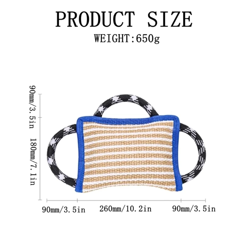 

Durable Linen Dog Biting Pillow with 3 Handles Jute Dog Tug Toy for Aggressive Chewers Pulling Chewing Outdoor Interactive