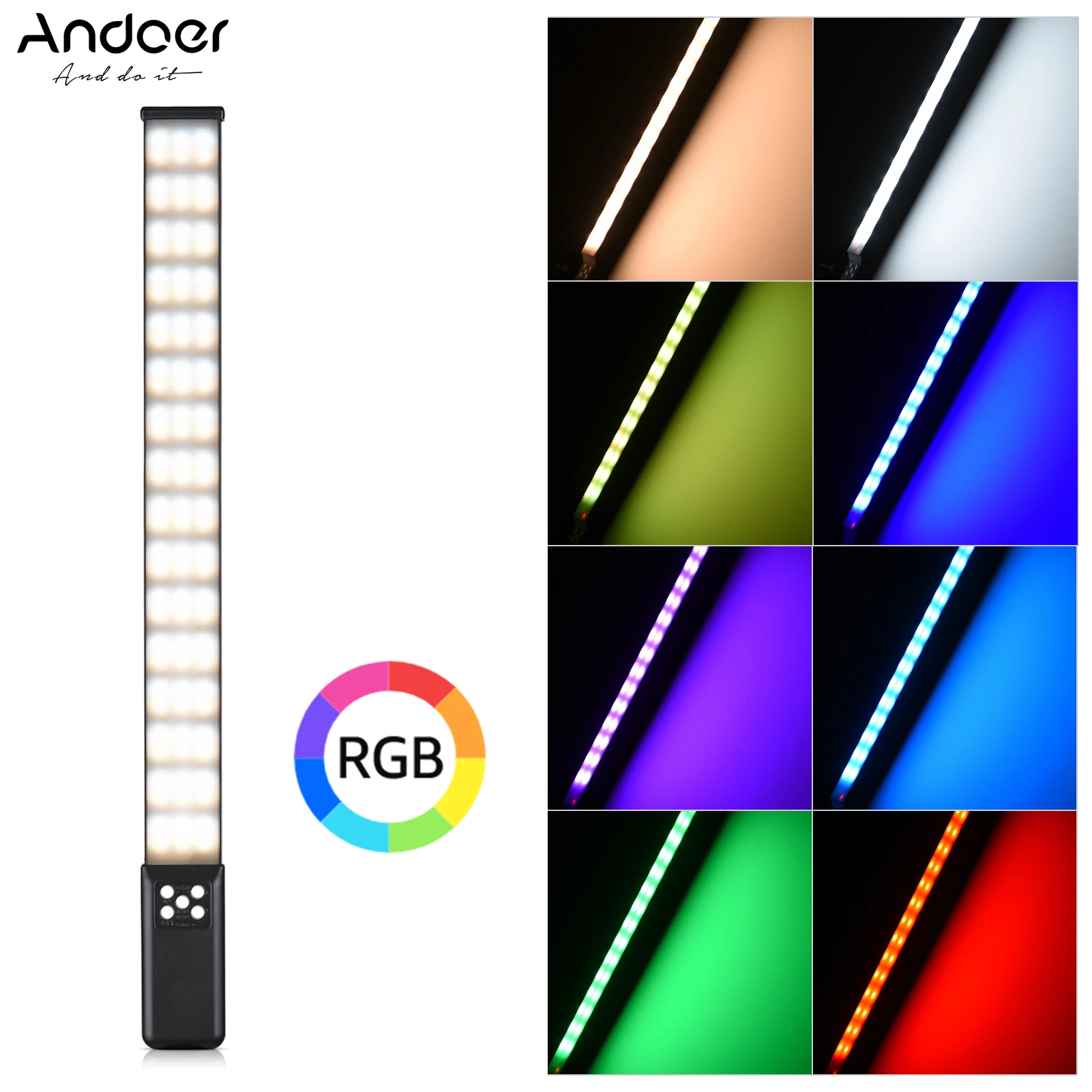 

Andoer RGB ручной светодиодный светильник трубки освещение для фотосъемки светильник палка 3000K-5700K с регулируемой яркостью для CRI95 с сумкой для п...