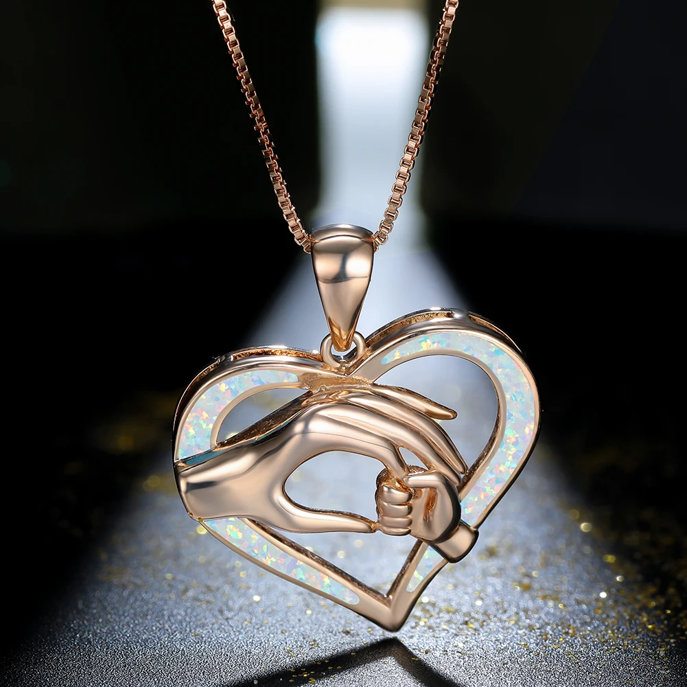 

New Mother Gift Box Chain Necklace with Heart Pendant Hand in Hand Special Present for Mom Lover Wife Neck Jewelry