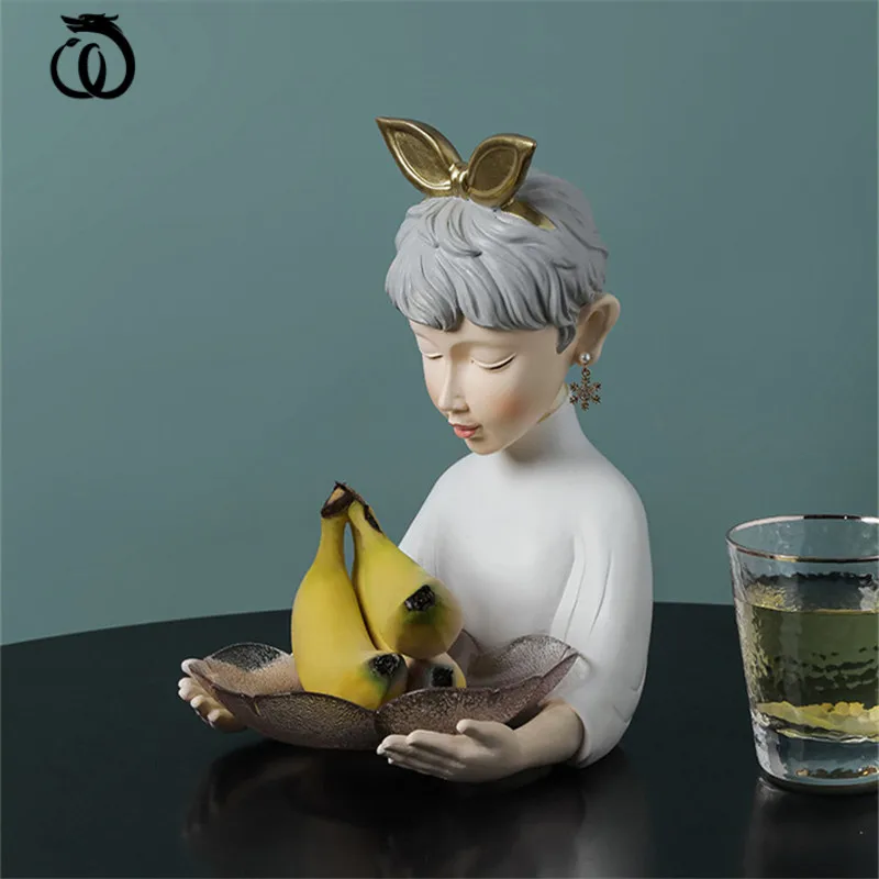 

New 2021 Creative Resin Cute Bowknot Girl Art Sculpture Figure Statue Key Porch Snack Tray Storage Box Home Decoration R5948