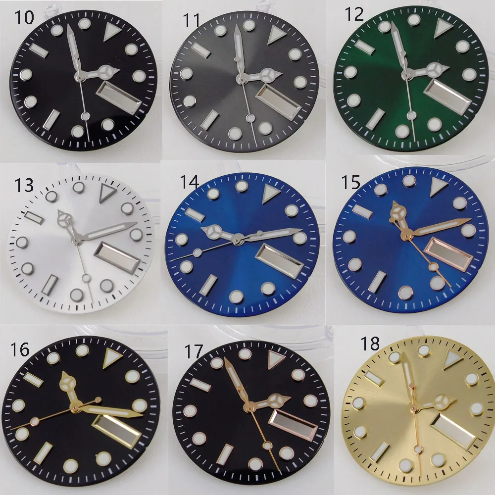 

Green Luminous 29mm Watch Face Sterile Dial Parts For 24 Jewels NH36 Movement For Watch Wristwatch Replacement Date Week Window