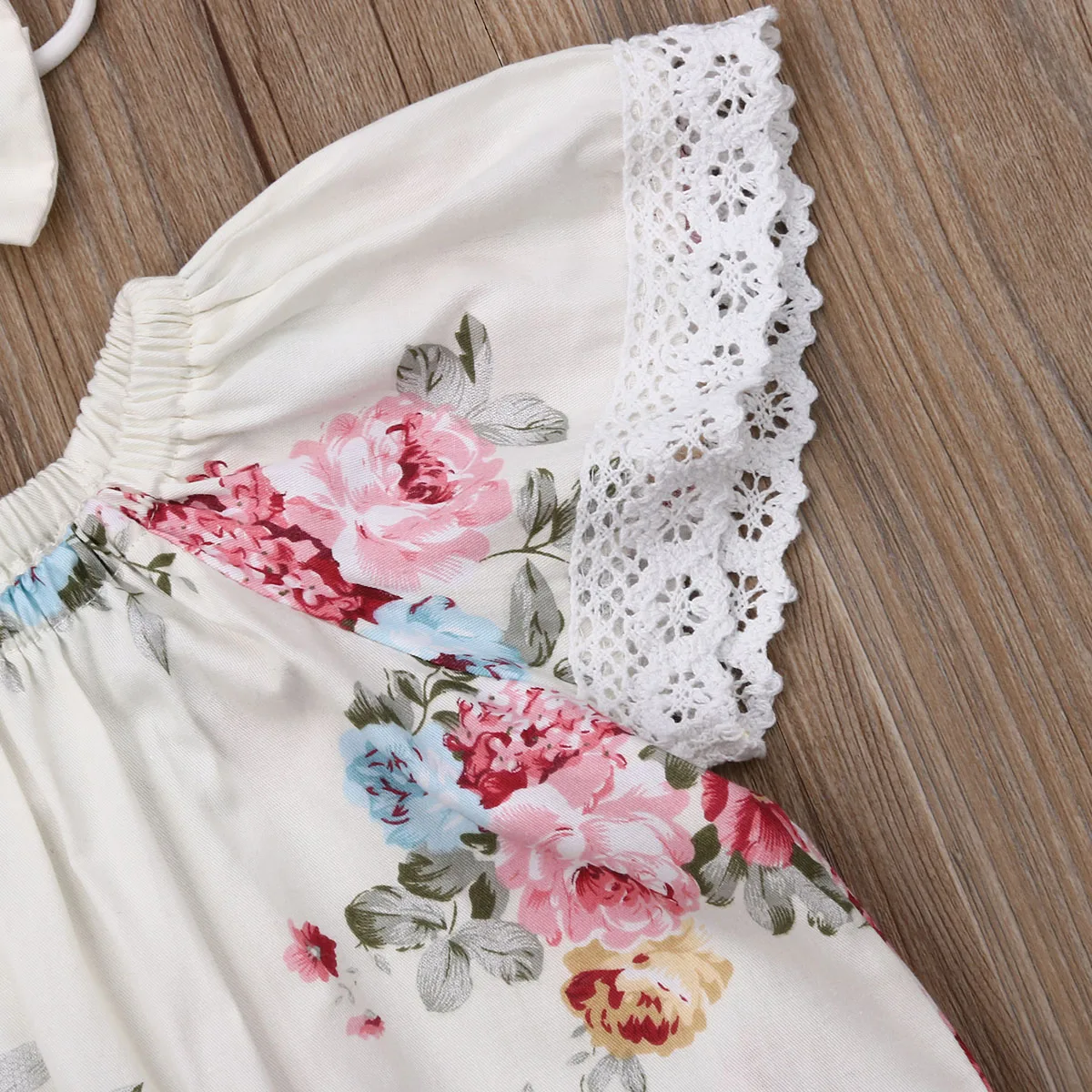 Ropa sin mangas para ni&ntilde;a reci&eacute;n nacida, Pelele con volantes de encaje y estampado de flores, diadema, trajes de 2 piezas, ropa de verano-3